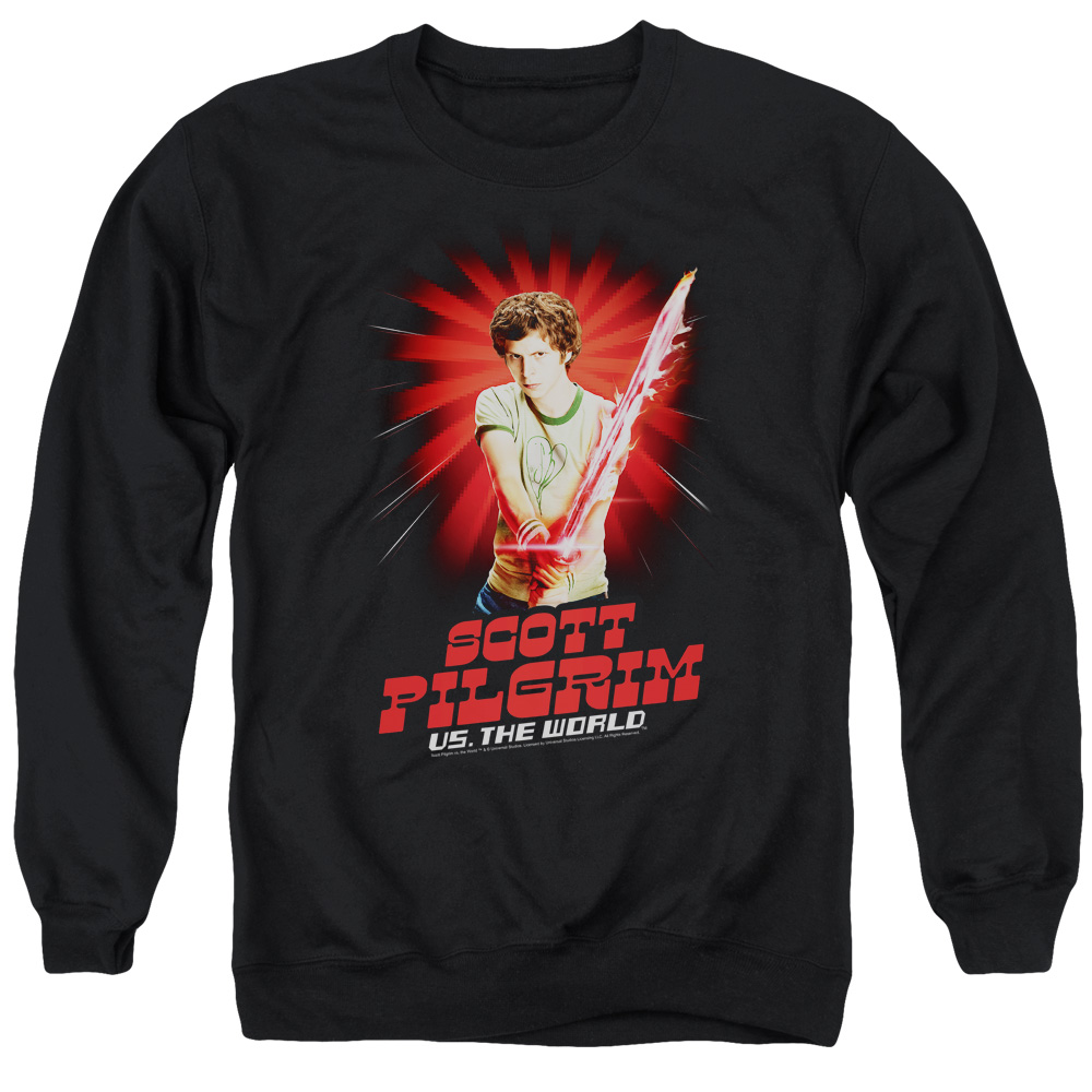 UNI645-AS-2 Scott Pilgrim Super Sword Adult Crewneck Sweatshirt, Black - Medium