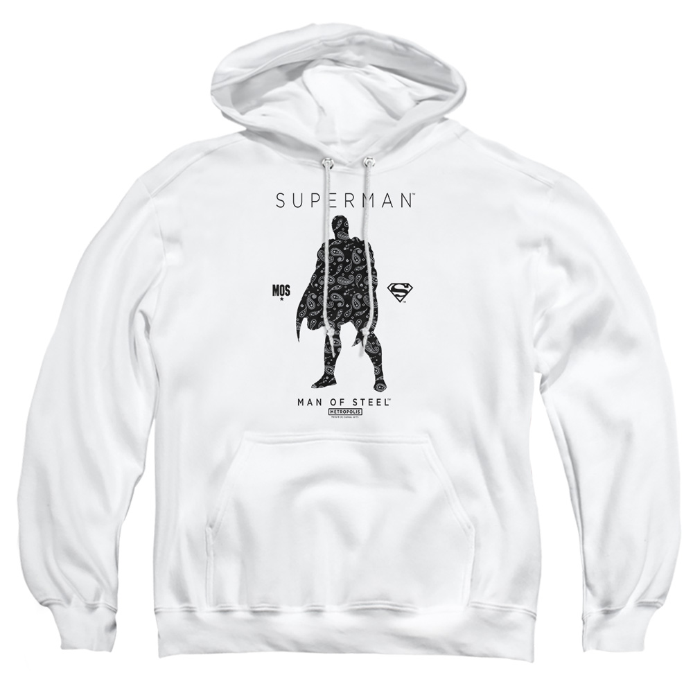 SM2345-AFTH-2 Superman Paisley Silhouette Adult Pullover Hoodie, White - Medium