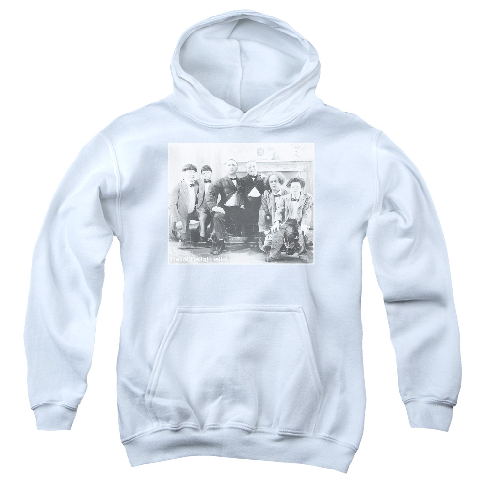 TTS164-YFTH-1 Three Stooges Hello Youth Hooded Sweatshirt, White - Small