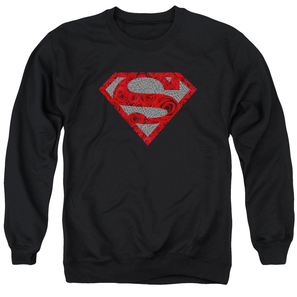 SM2349-AS-2 Superman Elephant Rose Shield Adult Crewneck Sweatshirt, Black - Medium