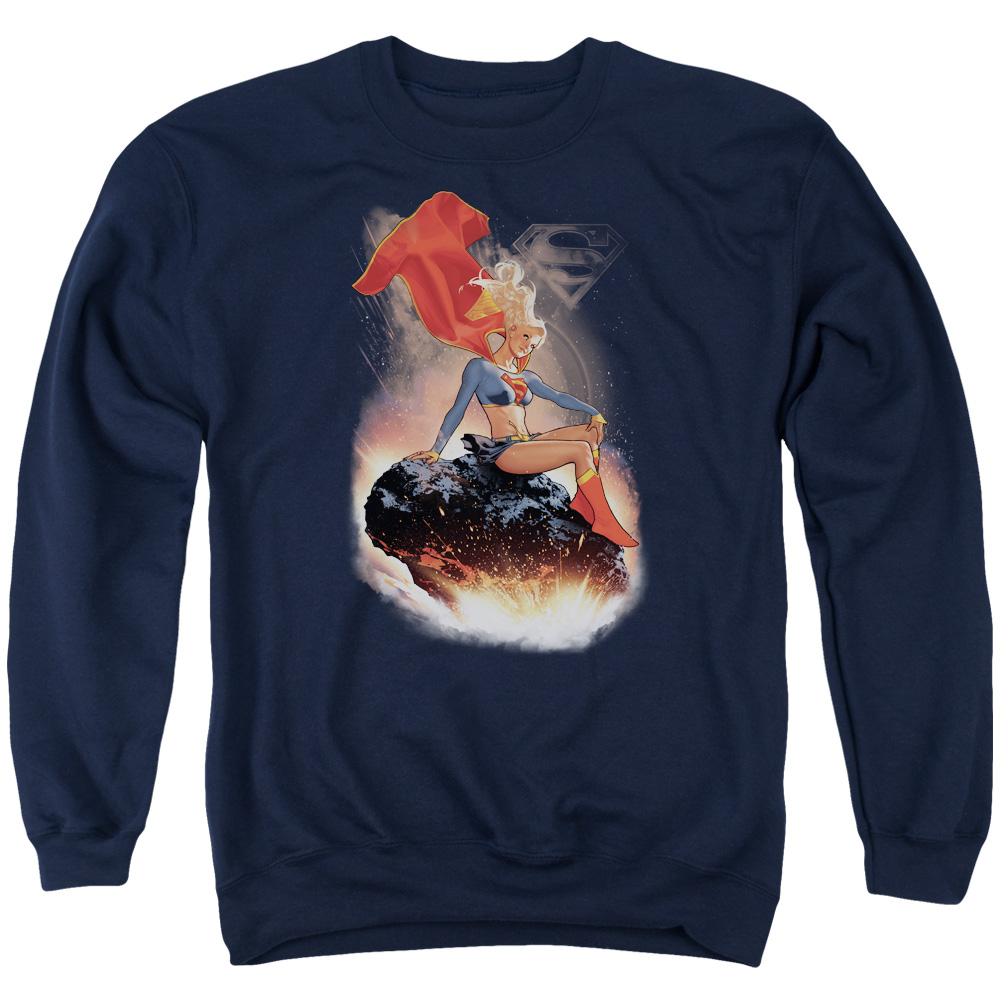 SM2387-AS-1 Superman Ride It Out Adult Crewneck Sweatshirt, Navy - Small