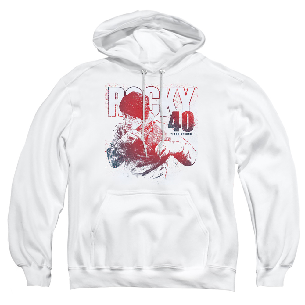 MGM372-AFTH-1 Rocky 40 Years Strong Adult Pullover Hoodie, White - Small