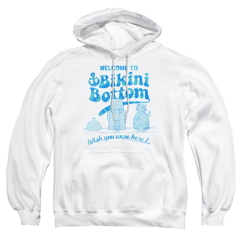 NICK398-AFTH-1 Spongebob Bikini Bottom Welcome Adult Pullover Hoodie, White - Small