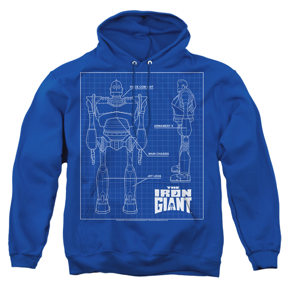 WBM802-AFTH-1 The Iron Giant Schematic Adult Pullover Hoodie, Royal - Small