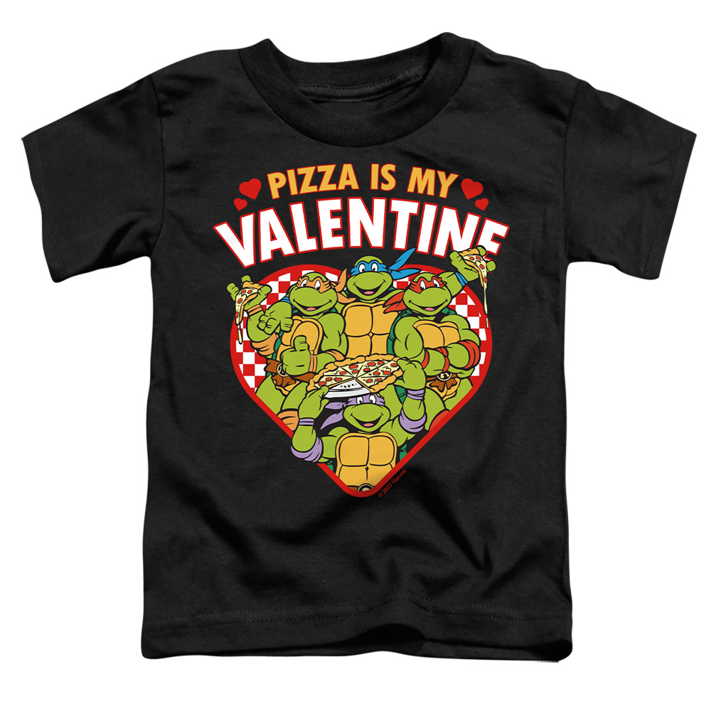 NICK10258VAL-TT-2 Teenage Mutant Ninja Turtles Pizza Is My Valentine Toddler Short Sleeve T-Shirt, Black - Medium 3T
