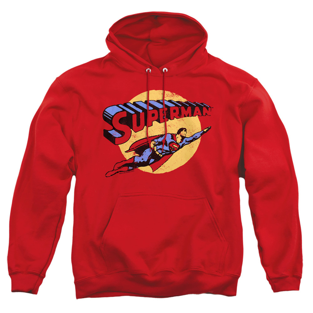 SM2329-AFTH-1 Superman Fly By Adult Pullover Hoodie, Red - Small