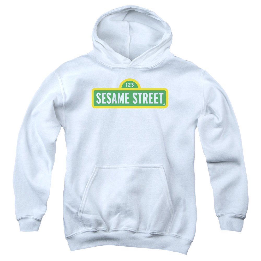 SST100F-YFTH-2 Sesame Street Logo Youth Hooded Sweatshirt, White - Medium