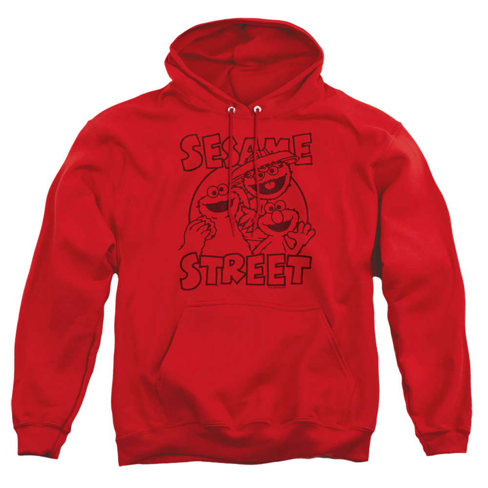 SST120-AFTH-2 Sesame Street Group Crunch Adult Pullover Hoodie, Red - Medium