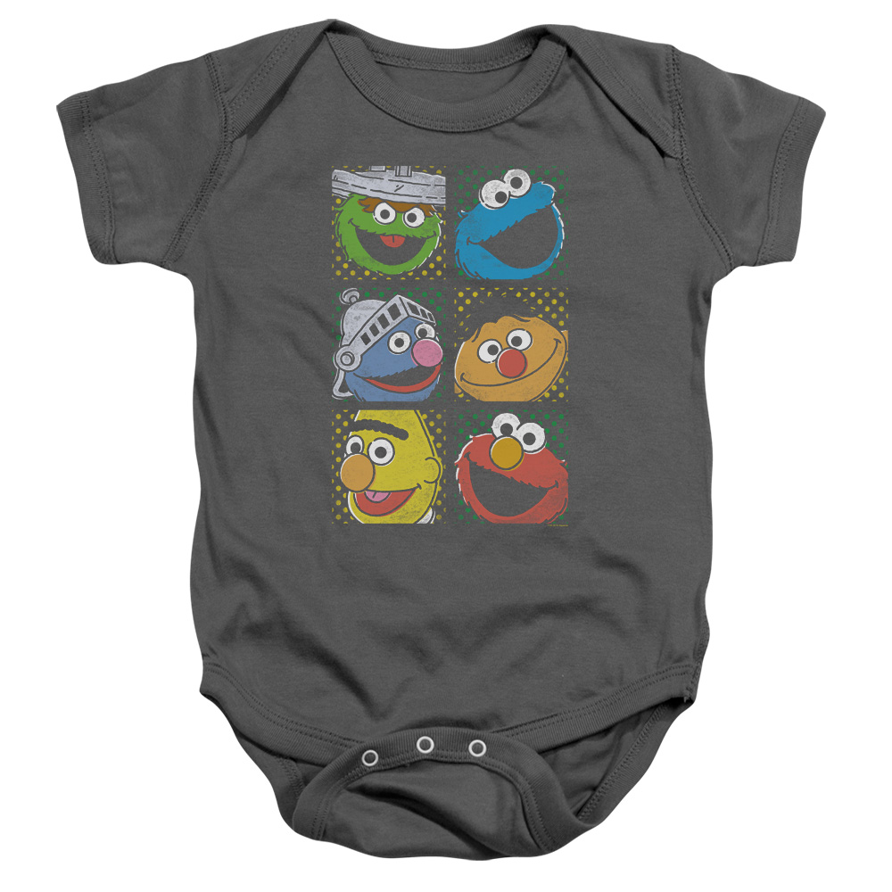 SST146-SS-4 Sesame Street Group Squares Infant Snapsuit, Charcoal - Extra Large - 24 Month