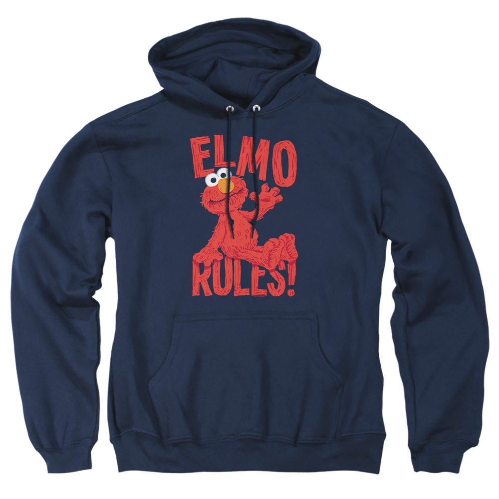 SST199-AFTH-1 Sesame Street Elmo Rules Adult Pullover Hoodie, Navy - Small