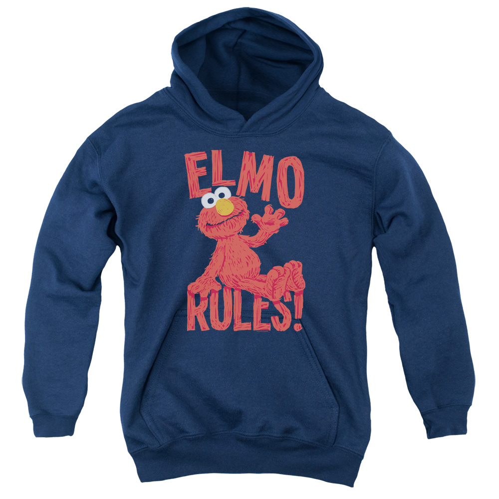 SST199-YFTH-2 Sesame Street Elmo Rules Youth Hooded Sweatshirt, Navy - Medium