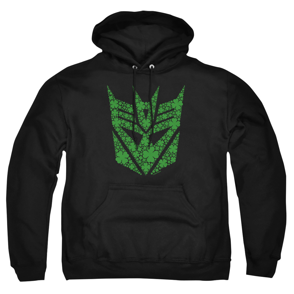 HBRO10262SPD-AFTH-3 Transformers St. Patricks Day Decepticon Shamrock Adult Pullover Hoodie, Black - Large
