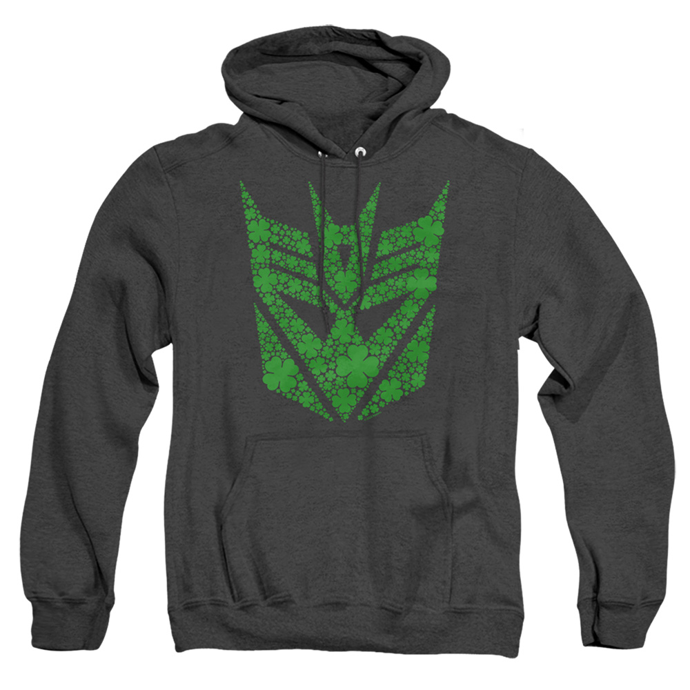 HBRO10262SPD-AHH-3 Transformers St. Patricks Day Decepticon Shamrock Adult Heather Hoodie, Black - Large