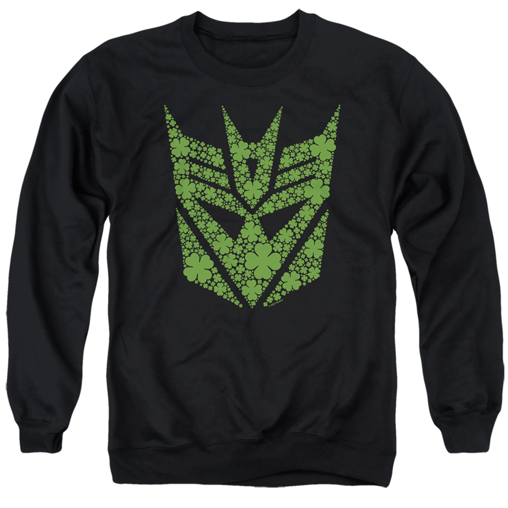 HBRO10262SPD-AS-3 Transformers St. Patricks Day Decepticon Shamrock Adult Crewneck Sweatshirt, Black - Large