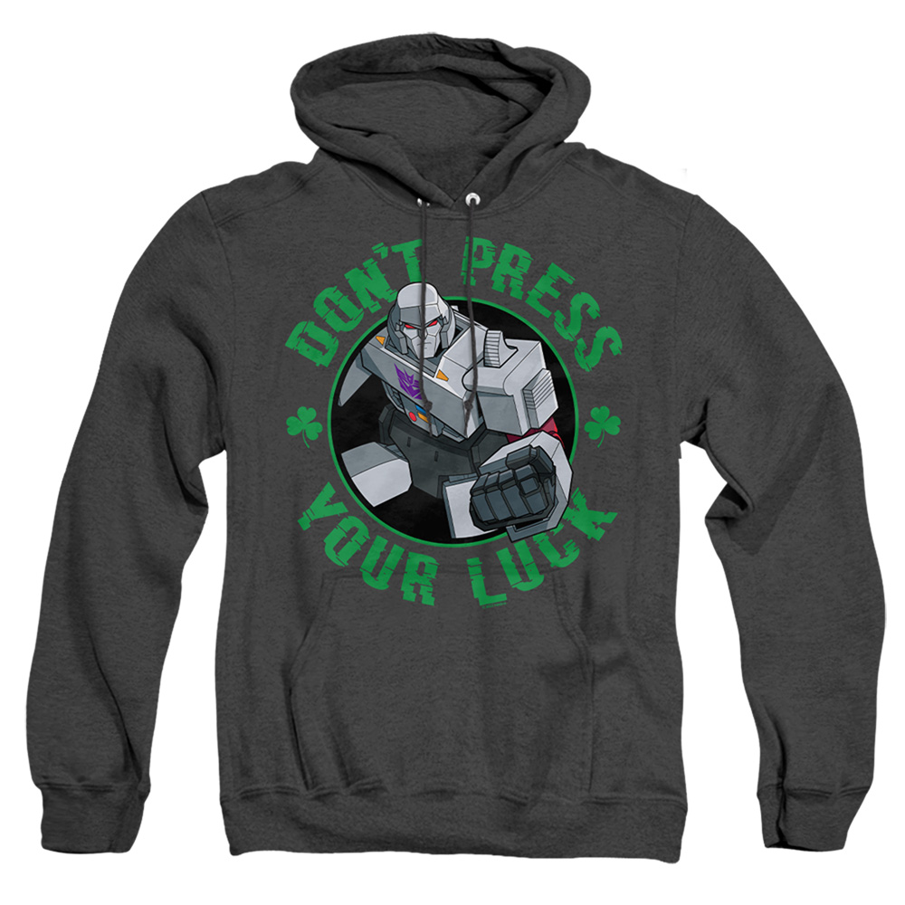 HBRO10263SPD-AHH-4 Transformers St. Patricks Day Megatron Dont Press Your Luck Adult Heather Hoodie, Black - Extra Large