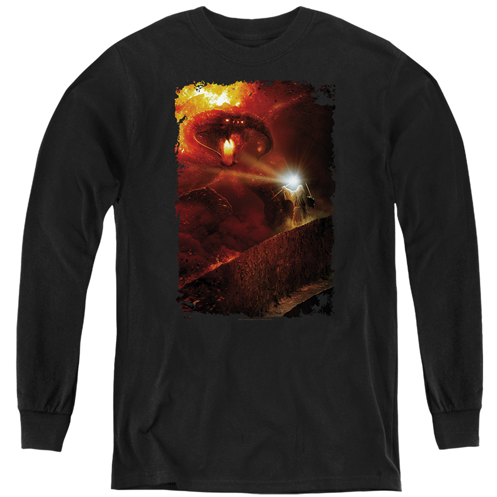 LOR3046-YL-4 The Lord of The Rings Balrog You Shall Not Pass Long Sleeve Youth T-Shirt, Black - Extra Large