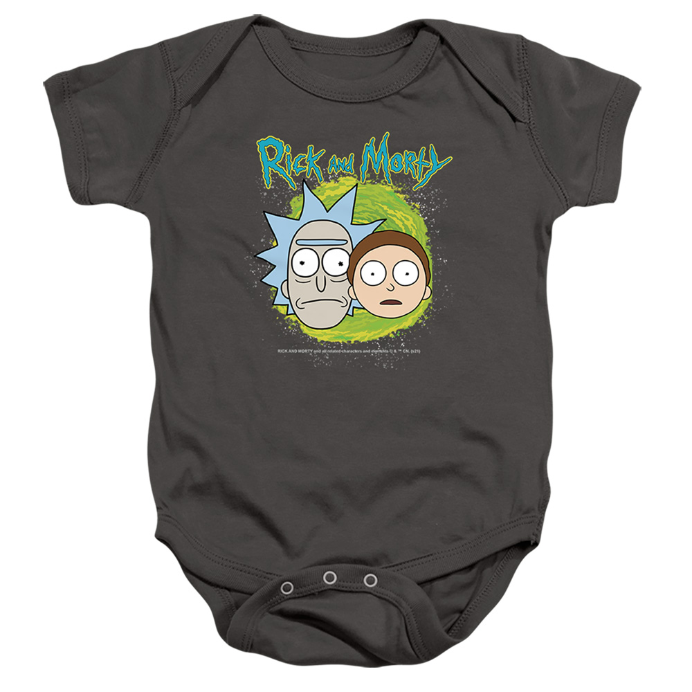 CN1719-SS-2 Rick & Morty Floating Heads Infant Snapsuit, Charcoal - Medium - 12 Month