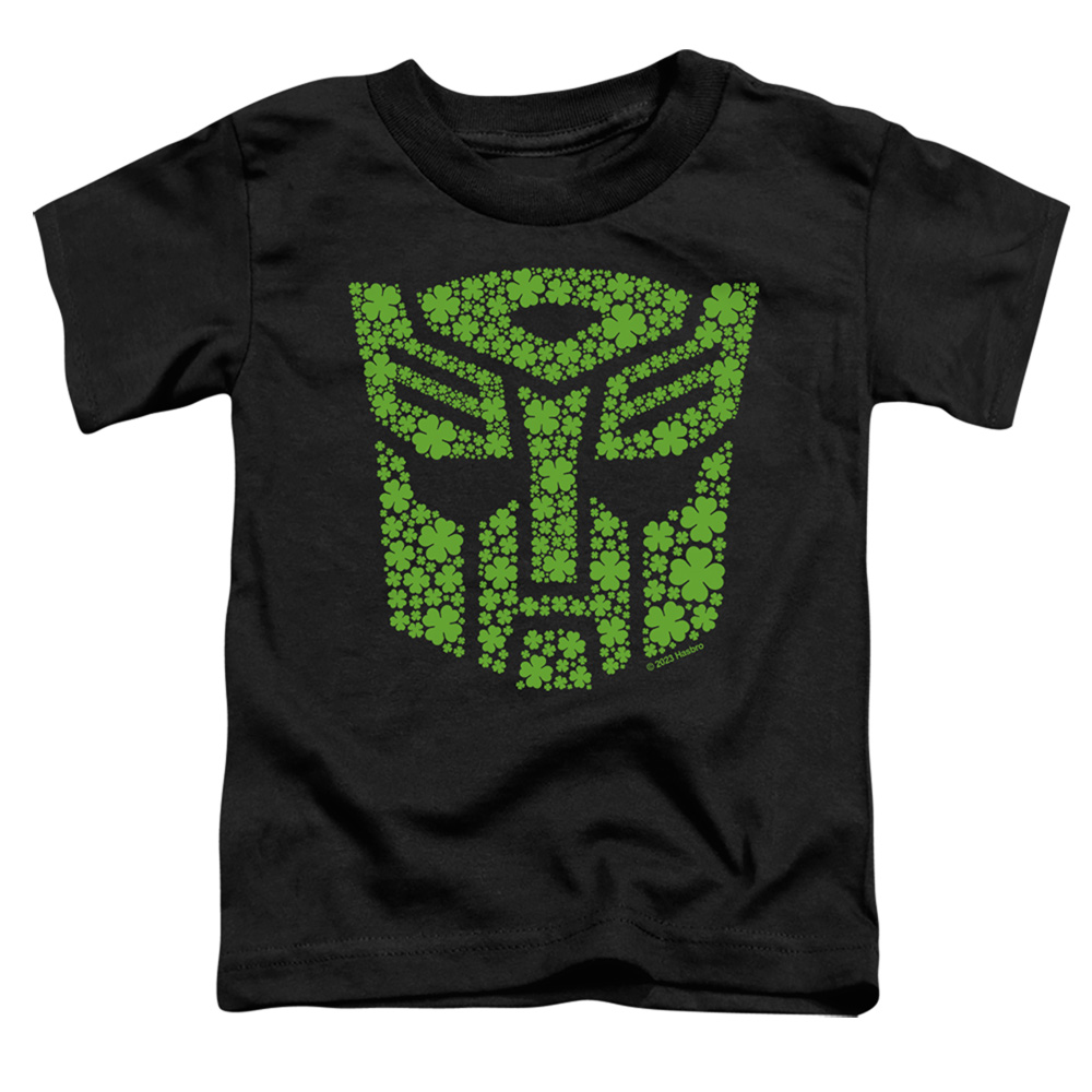 HBRO10261SPD-TT-1 Transformers St. Patricks Day Autobot Shamrock Toddler Short Sleeve T-Shirt, Black - Small 2T