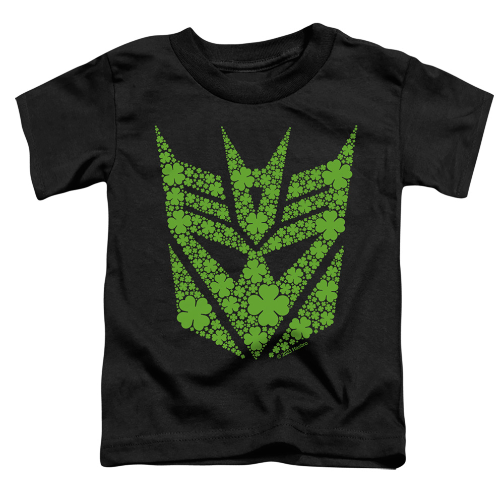 HBRO10262SPD-TT-2 Transformers St. Patricks Day Decepticon Shamrock Toddler Short Sleeve T-Shirt, Black - Medium 3T