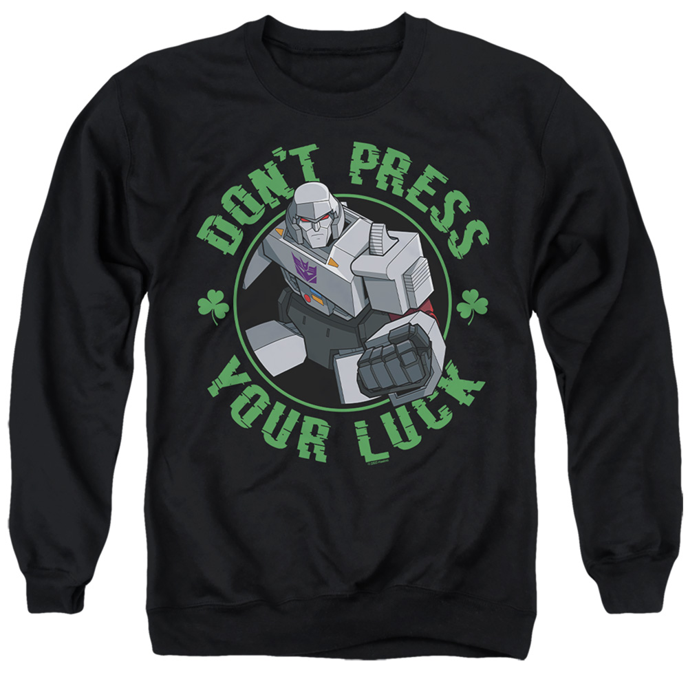 HBRO10263SPD-AS-6 Transformers St. Patricks Day Megatron Dont Press Your Luck Adult Crewneck Sweatshirt, Black - 3X