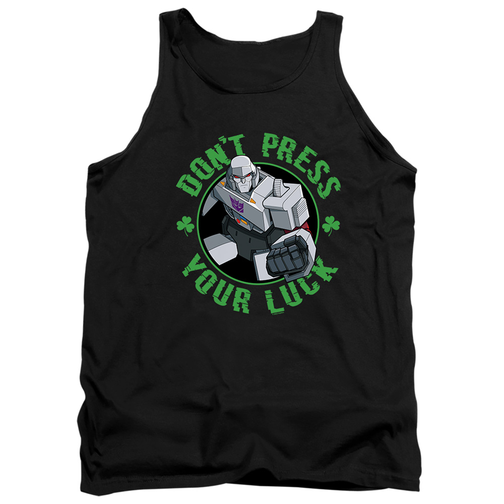 HBRO10263SPD-TK-3 Transformers St. Patricks Day Megatron Dont Press Your Luck Adult Tank Top, Black - Large