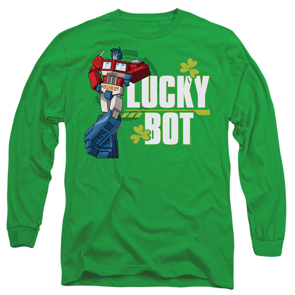 HBRO10264SPD-AL-3 Transformers St. Patricks Day Optimus Prime Lucky Bot Adult Long Sleeve T-Shirt, Kelly Green - Large