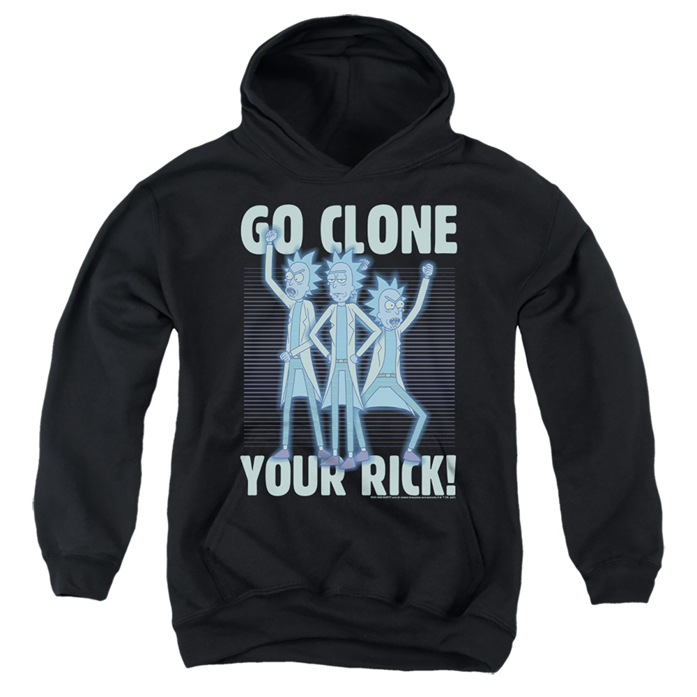 CN1815-YFTH-2 Rick & Morty Go Clone Your Youth Hooded Sweatshirt, Black - Medium
