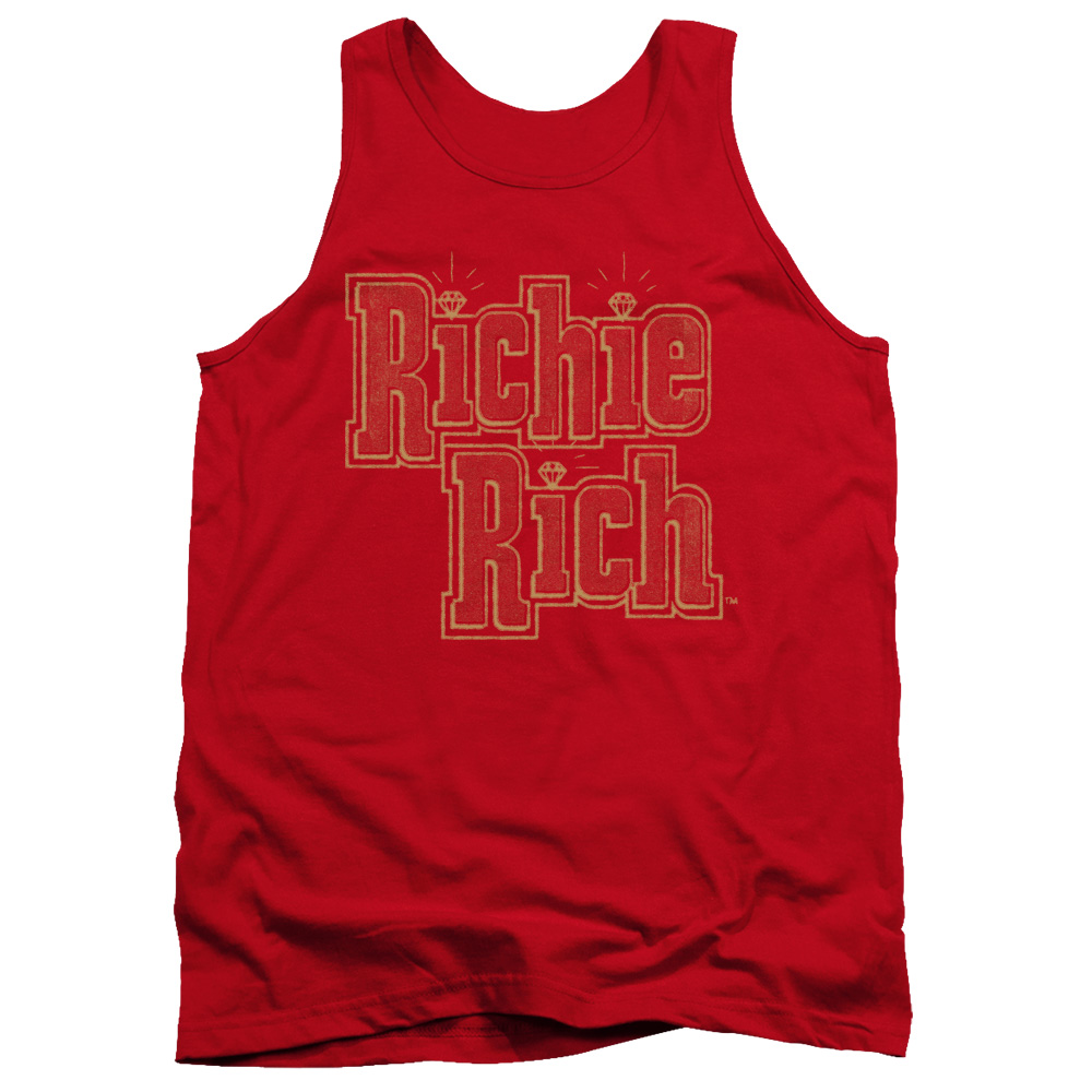 DRM111B-TK-4 Richie Rich Stacked Adult Tank Top, Red - Extra Large