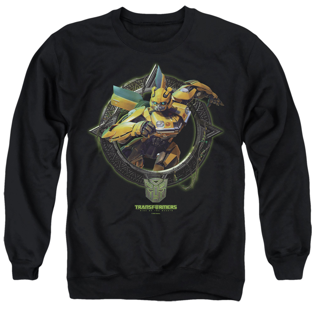 HBRO1383-AS-2 Transformers Bumblebee Circle Frame Adult Crewneck Sweatshirt, Black - Medium