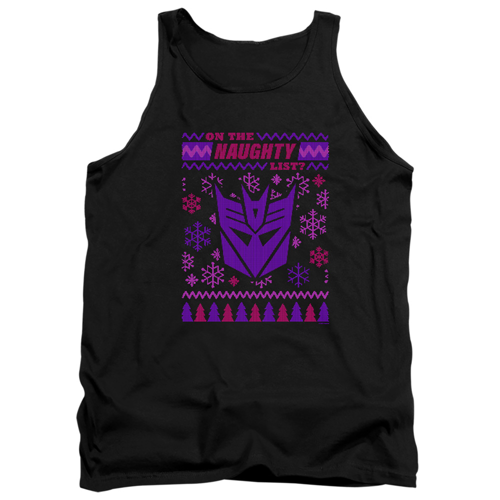 HBRO1470-TK-3 Transformers Decepticon Naughty List Ugly Christmas Adult Tank Top, Black - Large