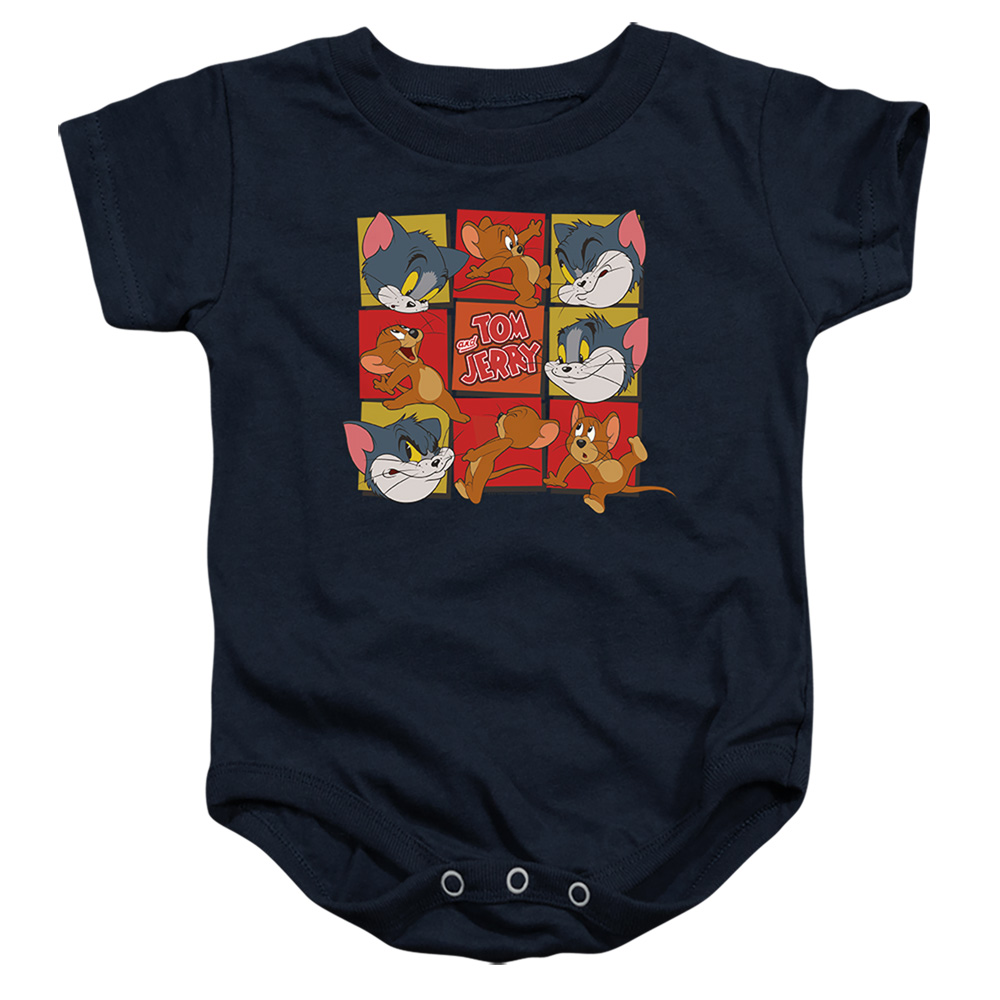 HNB208-SS-3 Tom & Jerry Squares Infant Snapsuit, Navy - Large - 18 Month