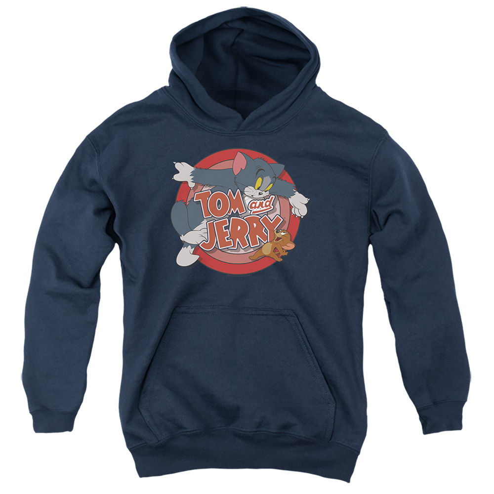 HNB209-YFTH-2 Tom & Jerry Cat & Mouse Youth Hooded Sweatshirt, Navy - Medium