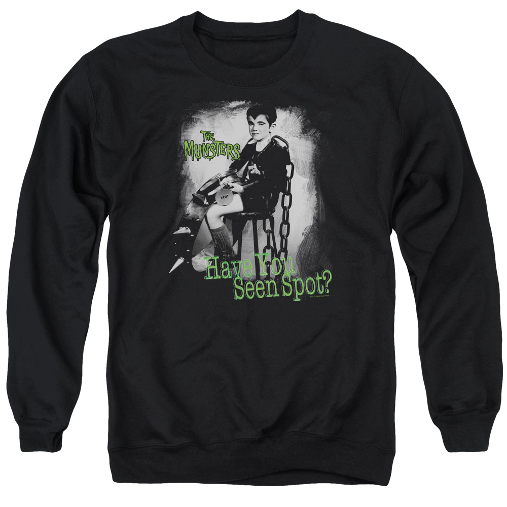 NBC412-AS-1 The Munsters Have You Seen Spot Adult Crewneck Sweatshirt, Black - Small