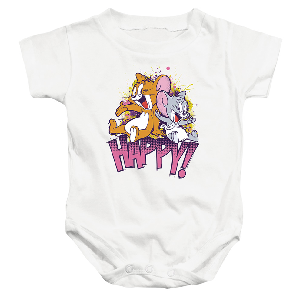 HNB288-SS-2 Tom & Jerry Nibbles Happy Infant Snapsuit, White - Medium - 12 Month