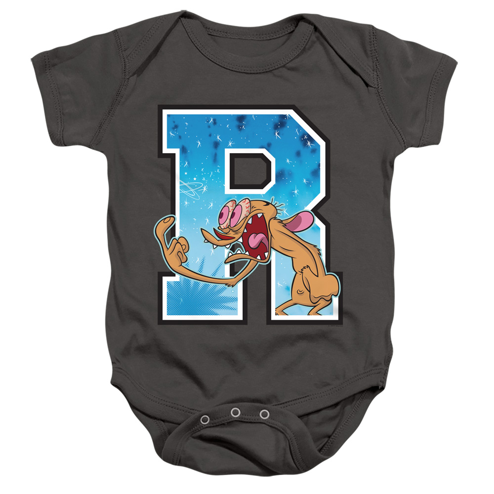 NICK252-SS-1 Ren & Stimpy R is Infant Snapsuit, Charcoal - Small - 6 Month