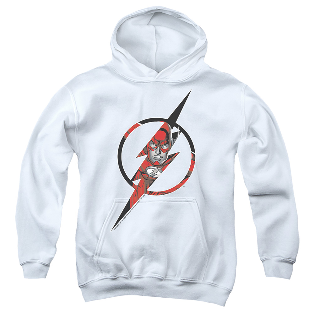 JLA1448-YFTH-2 The Flash Icon 2 Youth Hooded Sweatshirt, White - Medium