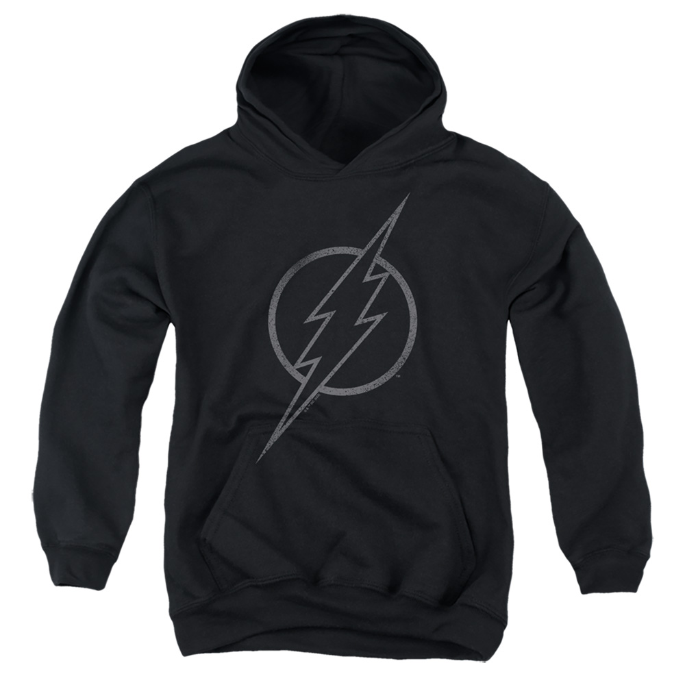 JLA1451-YFTH-2 The Flash Line Logo 2 Youth Hooded Sweatshirt, Black - Medium