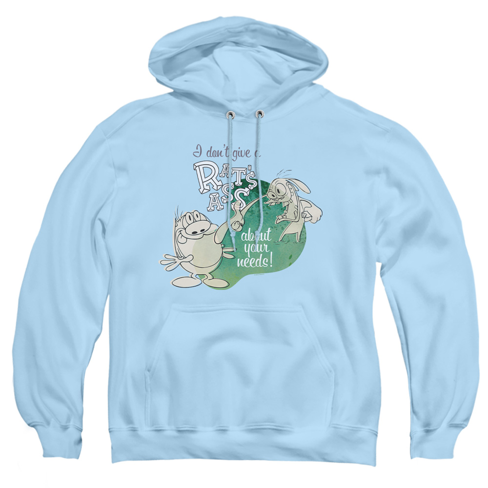 NICK265-AFTH-4 Ren & Stimpy I Dont Care About Your Needs Adult Pullover Hoodie, Light Blue - Extra Large