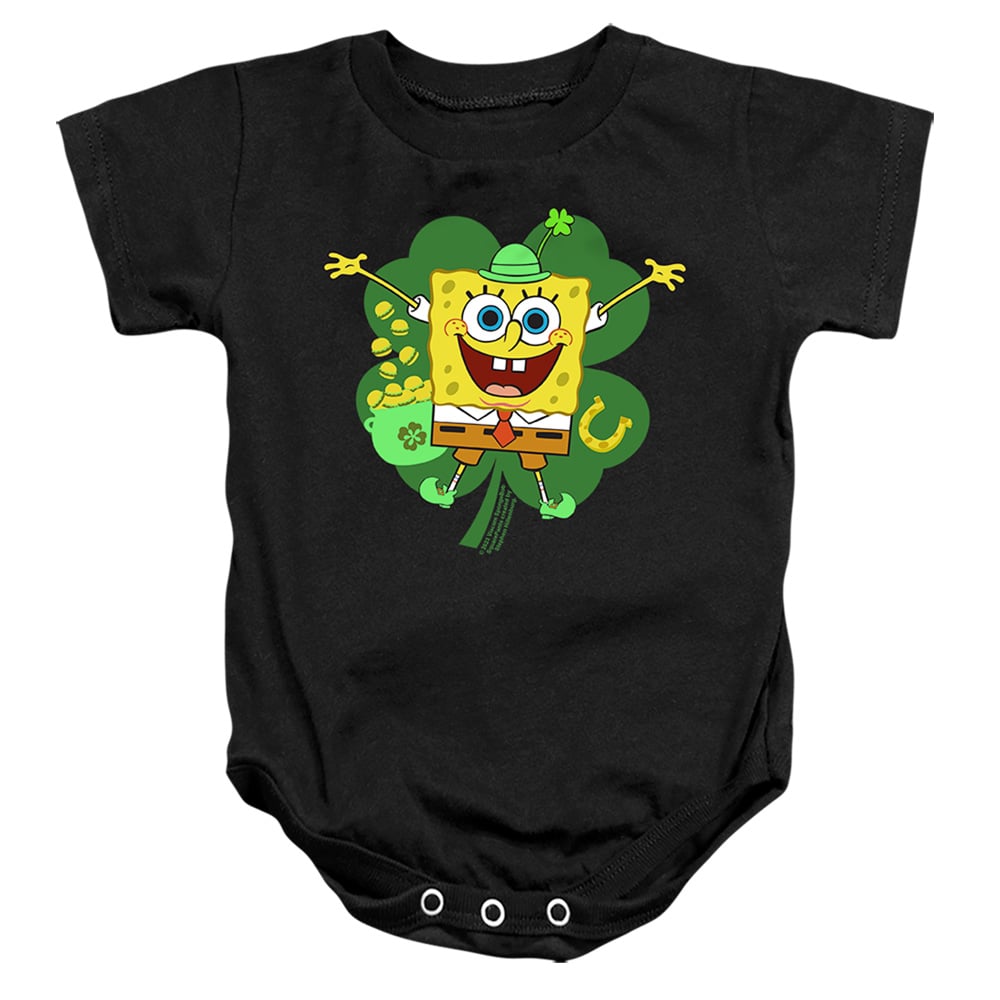 NICK10262SPD-SS-4 Spongebob Squarepants St. Patricks Day Spongey Four Leaf Clover Infant Snapsuit, Black - Extra Large - 24 Month