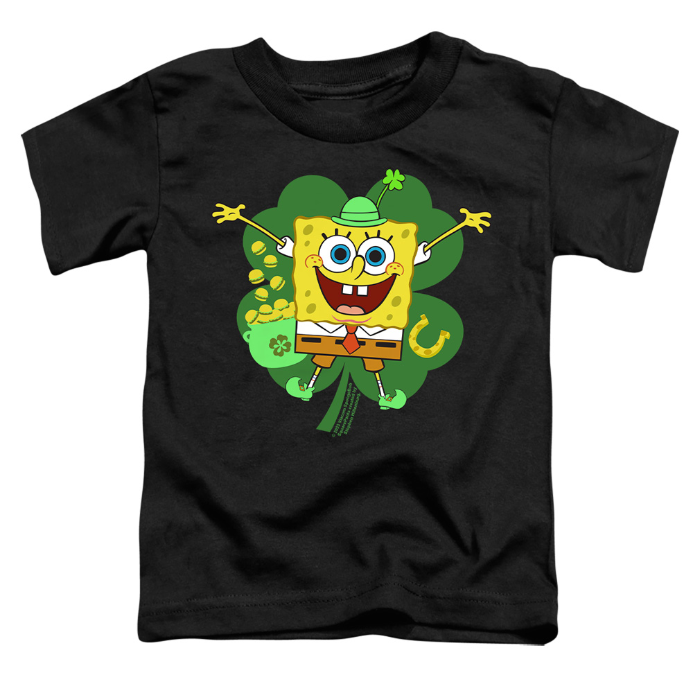 NICK10262SPD-TT-2 Spongebob Squarepants St. Patricks Day Spongey Four Leaf Clover Toddler Short Sleeve T-Shirt, Black - Medium 3T
