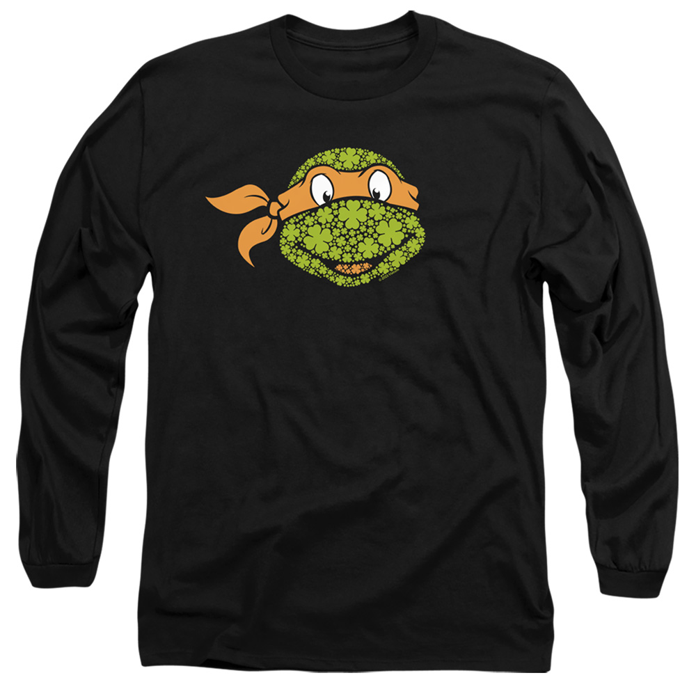 NICK10263SPD-AL-3 Teenage Mutant Ninja Turtles St. Patricks Day Clover Michelangelo Adult Long Sleeve T-Shirt, Black - Large