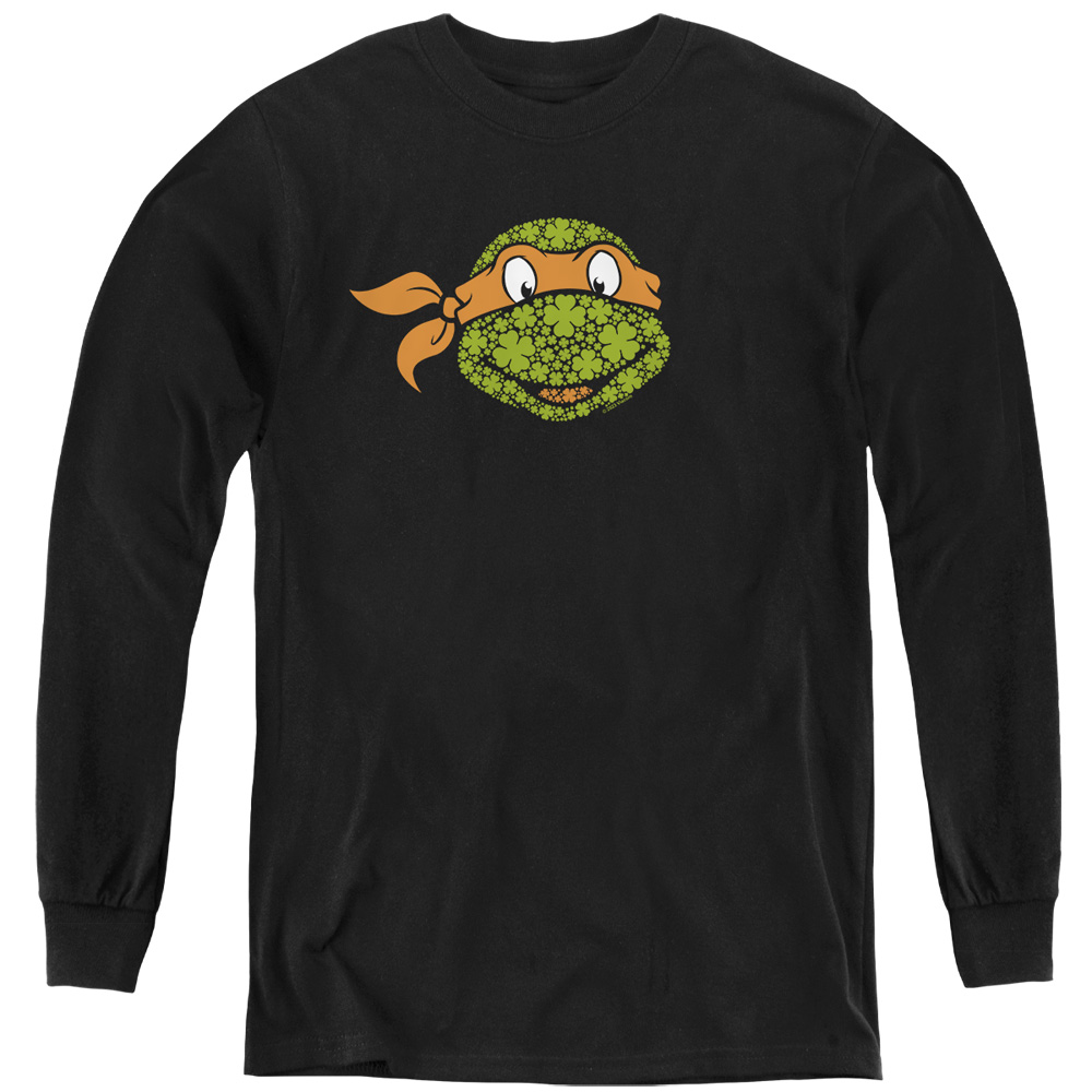 NICK10263SPD-YL-3 Teenage Mutant Ninja Turtles St. Patricks Day Clover Michelangelo Long Sleeve Youth T-Shirt, Black - Large