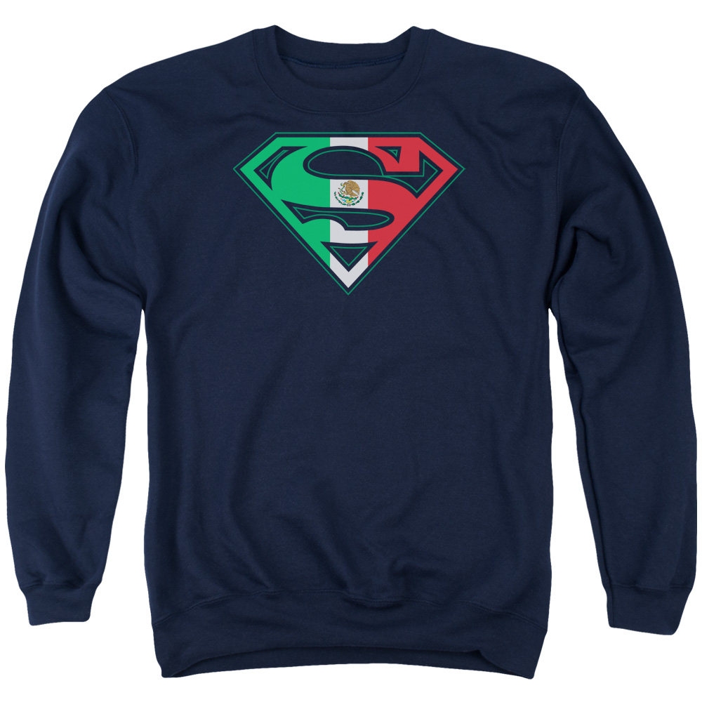 SM1395-AS-2 Superman Mexican Shield Adult Crewneck Sweatshirt, Navy - Medium