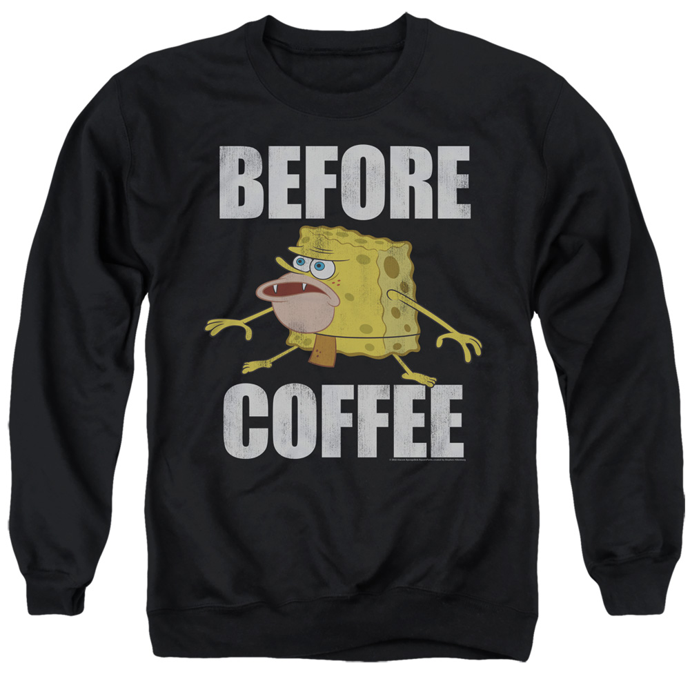 NICK471-AS-2 Spongebob Before Coffee Meme Adult Crewneck Sweatshirt, Black - Medium