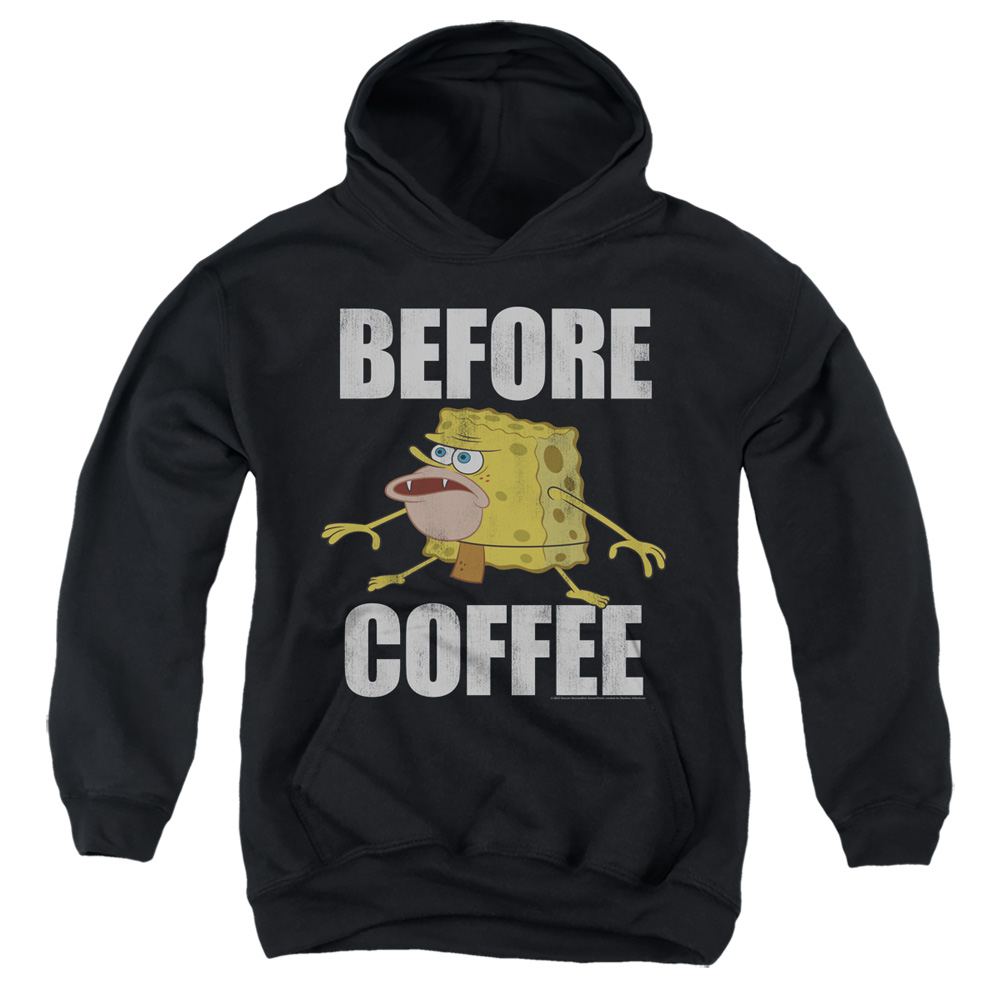 NICK471-YFTH-4 Spongebob Before Coffee Meme Youth Hooded Sweatshirt, Black - Extra Large