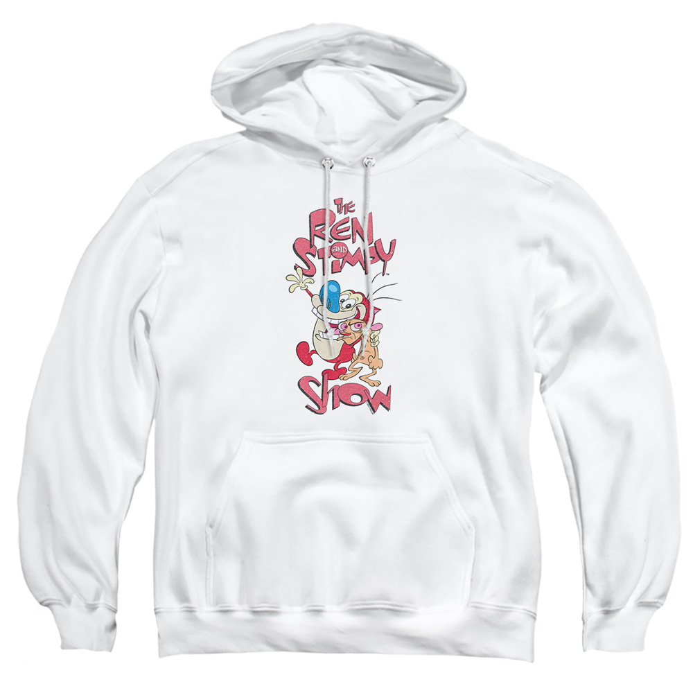 NICK271-AFTH-1 Ren & Stimpy Show Adult Pullover Hoodie, White - Small