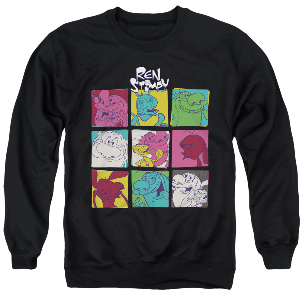 NICK277-AS-2 Ren & Stimpy Warhol 2 Adult Crewneck Sweatshirt, Black - Medium