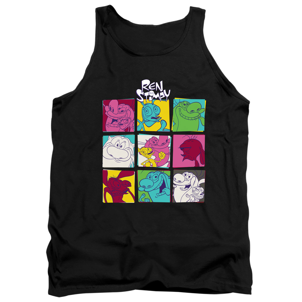 NICK277-TK-3 Ren & Stimpy Warhol 2 Adult Tank Top, Black - Large