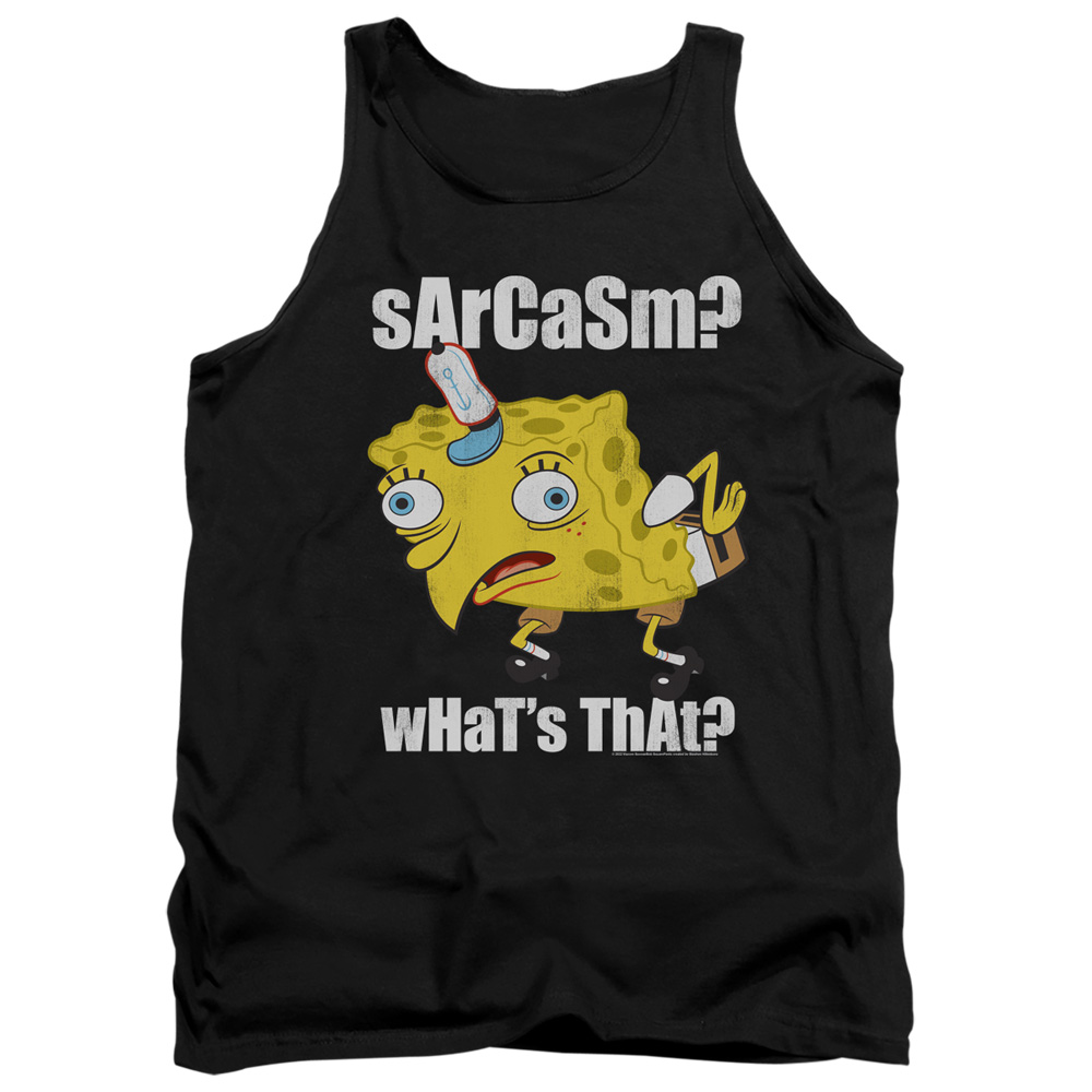 NICK481-TK-2 Spongebob Sarcasm Meme Adult Tank Top, Black - Medium