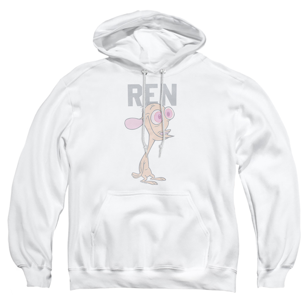 NICK519-AFTH-1 Ren & Stimpy Collegiate Adult Pullover Hoodie, White - Small